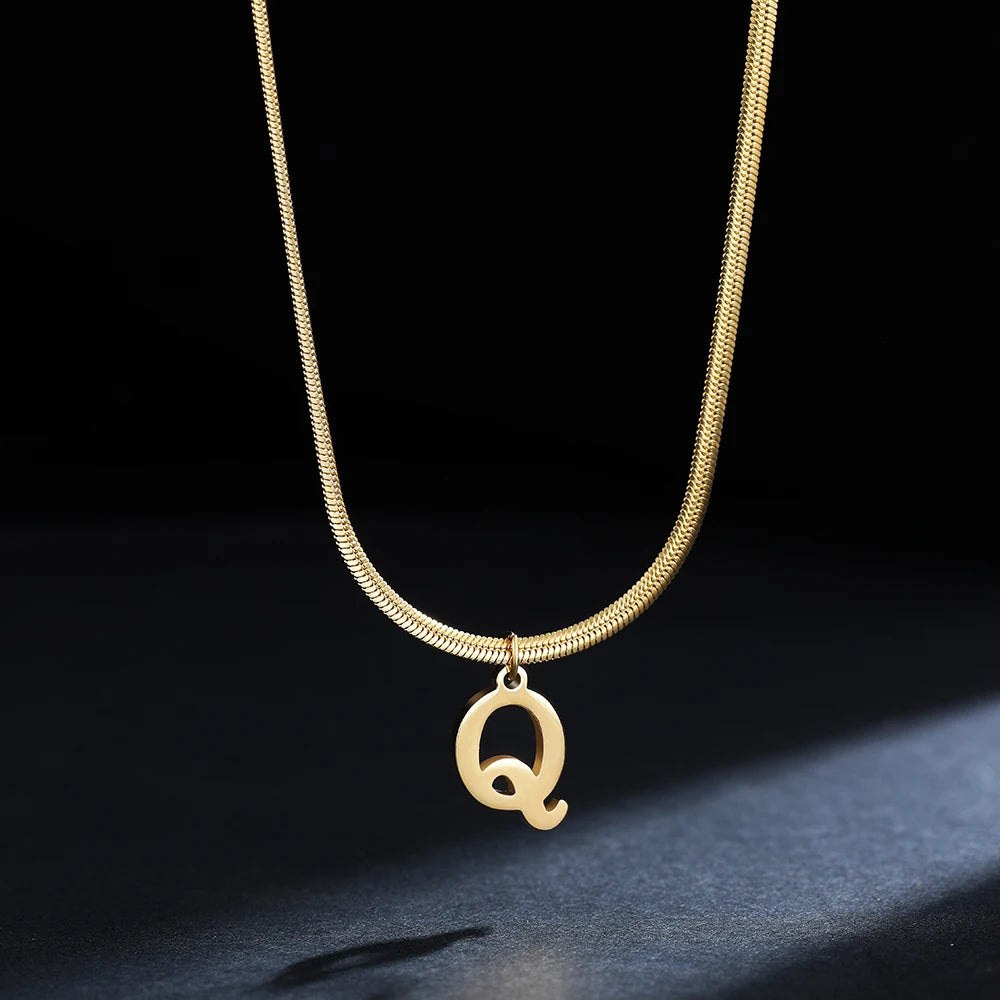 A-Z Alphabet Gold Plated Stainless Steel Pendant Necklace for Women Snake Chain Initial Letter Clavicle Necklaces Collar Jewelry