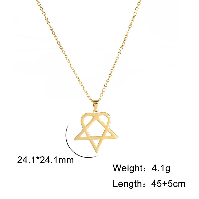 Classic Simple Personality Heartagram Star Heart Stainless Steel Pendant Necklace Men's Women's Fashion Star Of David Necklace