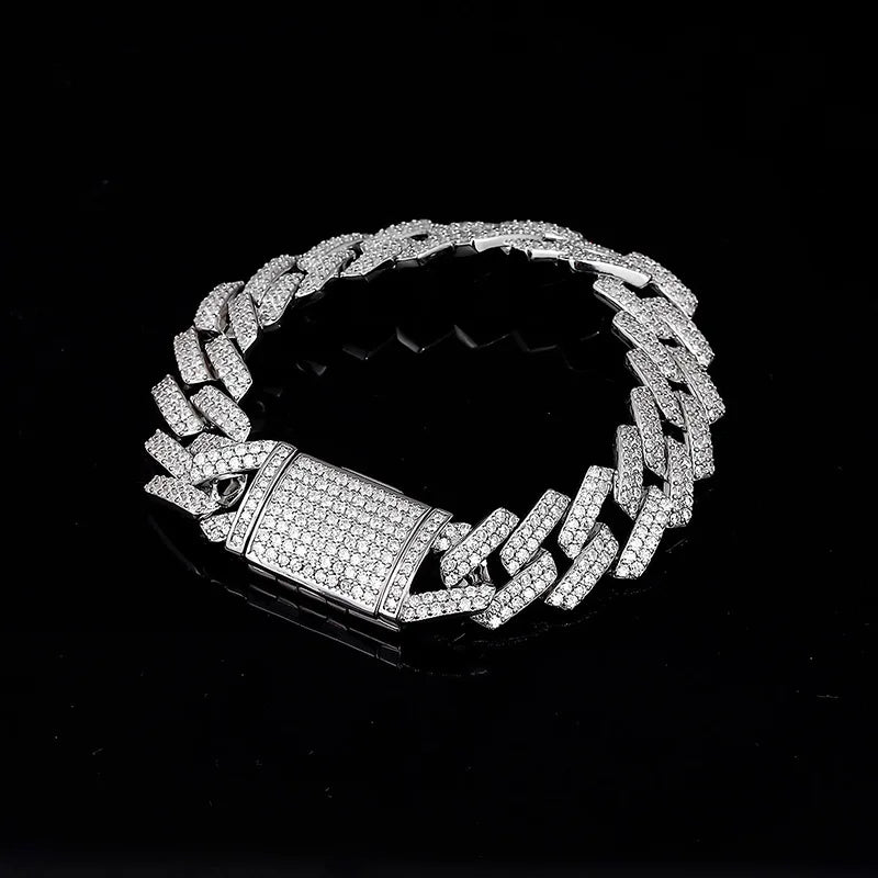 14mm S925 Sterling Silver Cuban Chain Hip Hop Men's Bracelet for Men 1.4mm Zircon Full Diamond Bracelets Wedding Jewelry Trendy