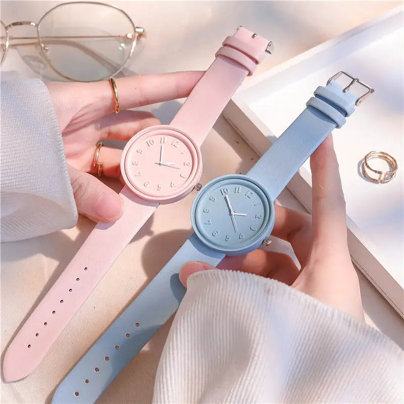 Fashion Makaron Simple   Women's Quartz Watch Ins High Beauty Student  Man And Women Style Round Leisure Vintage Wristbatch