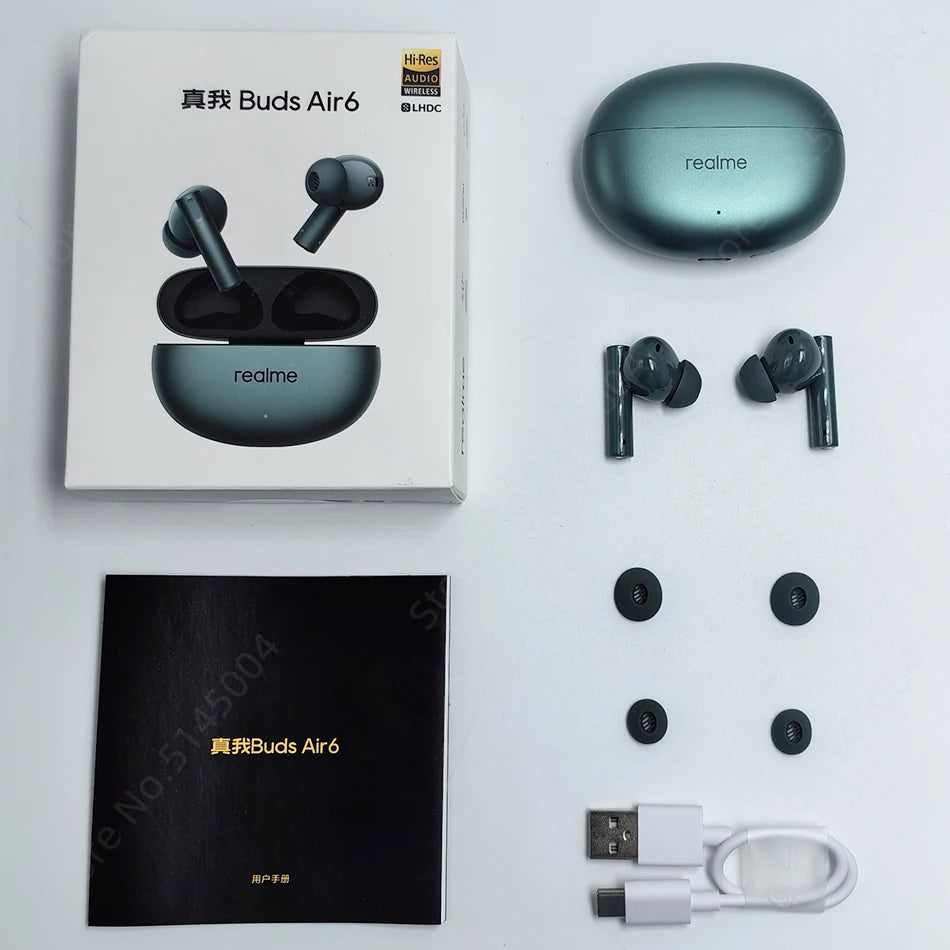 Global Version realme buds Air 6 TWS Earphone 50dB Active Noise Cancelling Wireless Headphone LHDC 5.0 IP55 40 Hour Battery Life