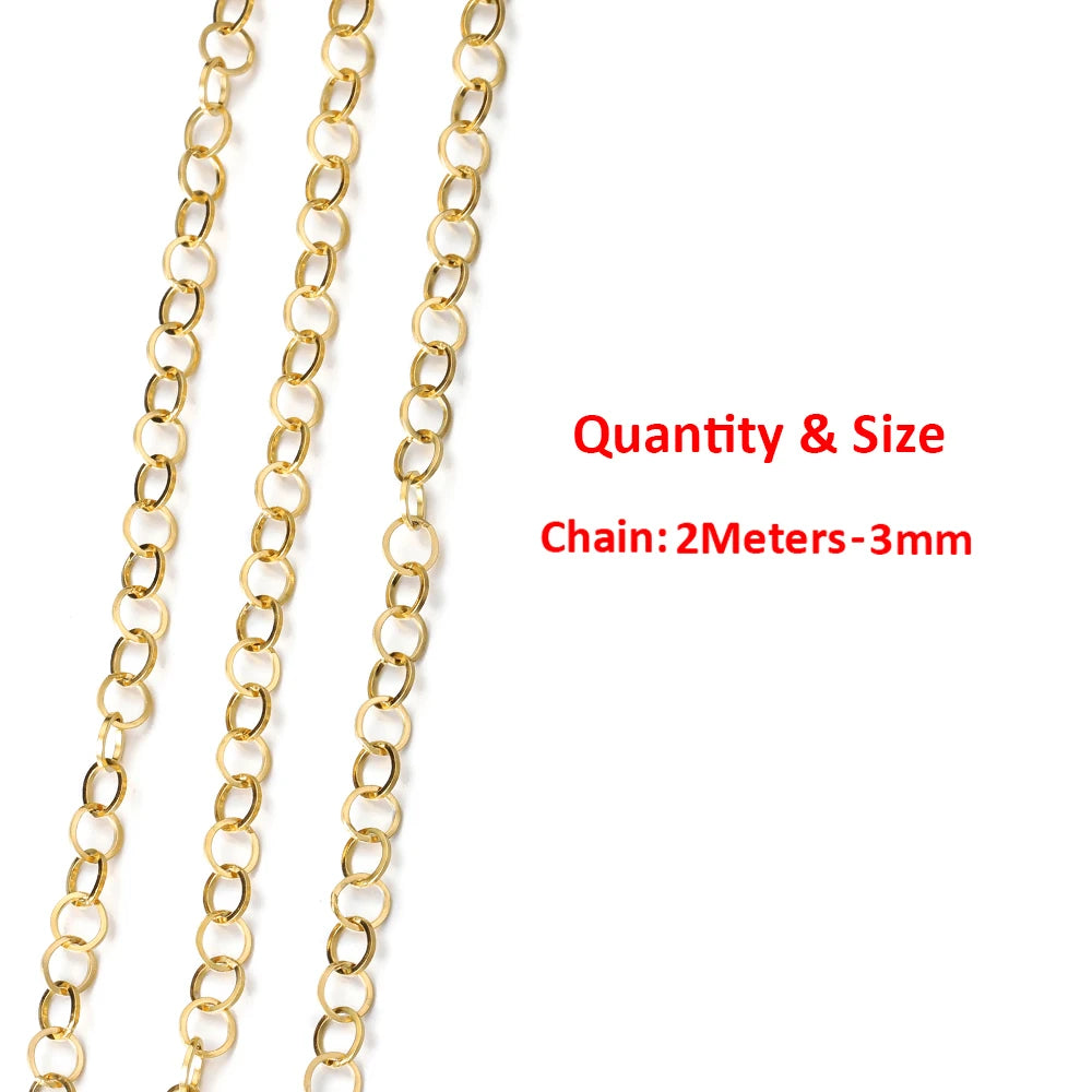 2Meters/1Meter Stainless Steel Chain High Quality Gold Color Chains for Bracelet Necklace Jewelry Making DIY Findings Wholesale