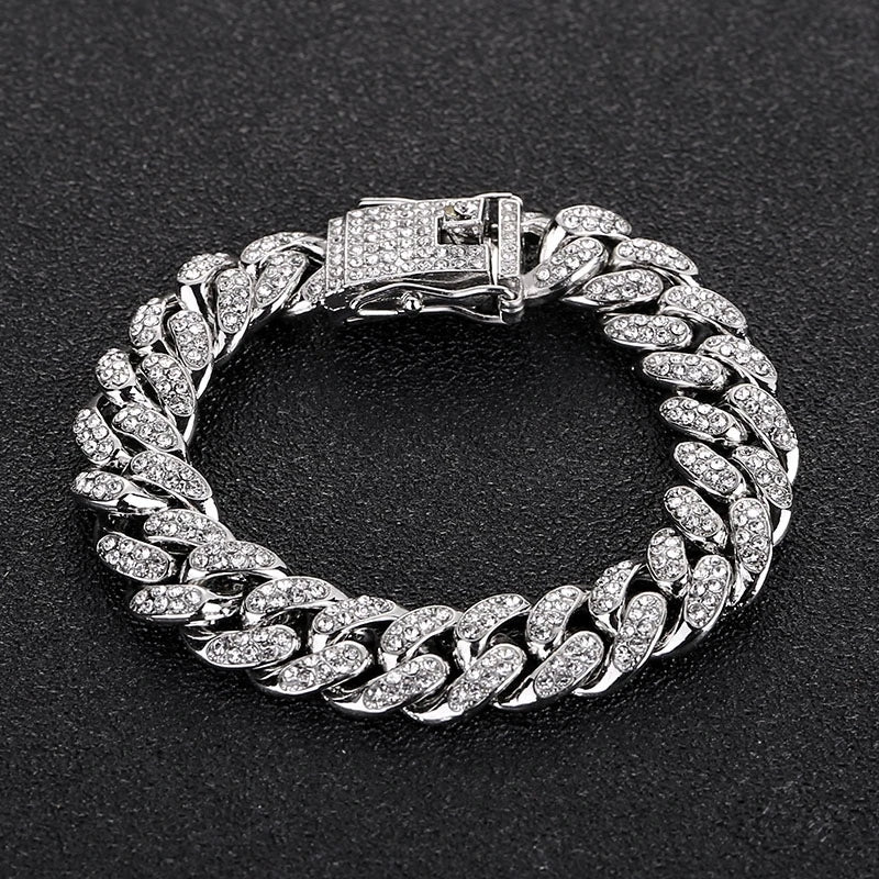 14mm Crystal Miami Iced Out Cuban Link Chain Bracelet For Men&Women Full Rhinestones Charms Hip Hop Jewelry Chain wholesale Gift