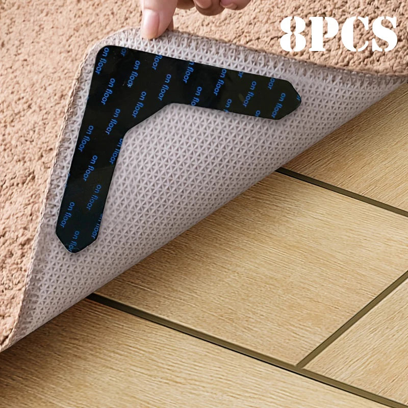 8pcs Carpet Tape Non Slip Rug Tape Reusable Rug Pad Gripper for Area Rugs Dual Sided Adhesive Rug Sticker Keep Corners Flat