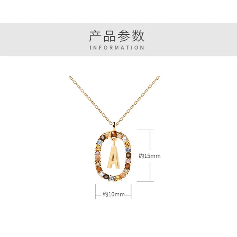 Hot Selling 925 Sterling Silver Gold A-Z Letter Necklace Color Zircon Long Necklace 26 English Letter Pendant Exquisite Jewelry