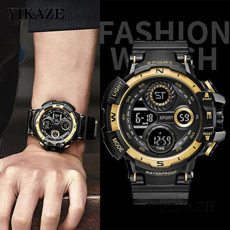 YIKAZE Men's Military Digital Watch Outdoor Men Sports Watch Waterproof Luminous Chronograph Clock Student Electronic Wristwatch