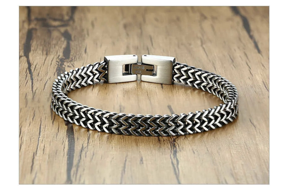 Vnox Vintage Oxidized Cool Double Curb Chain Bracelets for Men Stainless Steel Punk Antique Cubic Foxtail Chain Male Pulseira