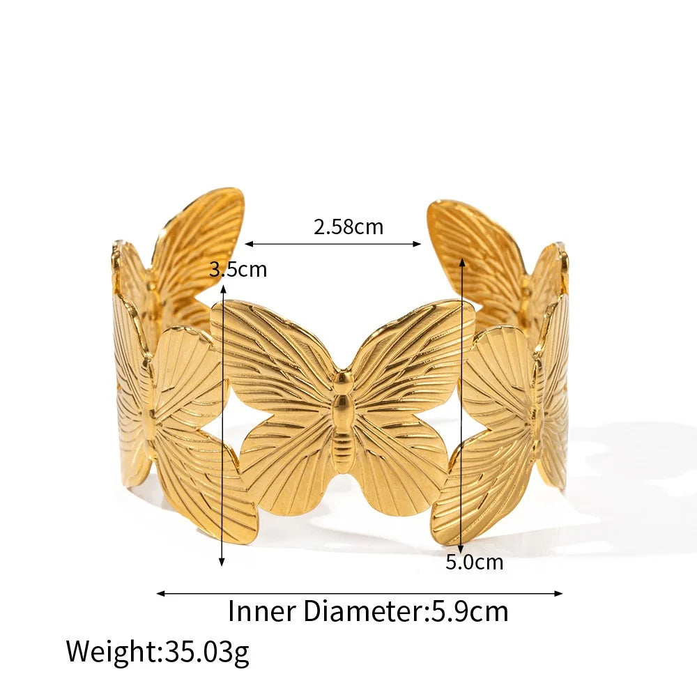 Minar High Quality Metallic Flowers Cuff Bracelets for Women 18K Gold PVD Plated Stainless Steel Tarnish Free Chunky Bangles