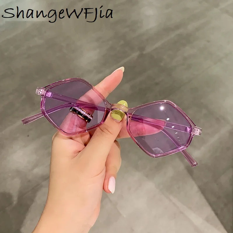 2024 Sunglasses Women Rhombus clear blue Sun glasses Irregular Vintage Small Frame Goggle Uv400 Ladies Oculos Gafas De Sol