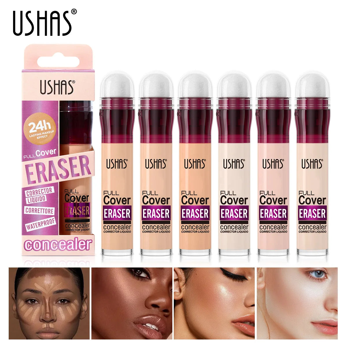 USHAS Sponge Tip Foundation Holding Concealer No Makeup Removal Waterproof Concealer 12 Colours Available