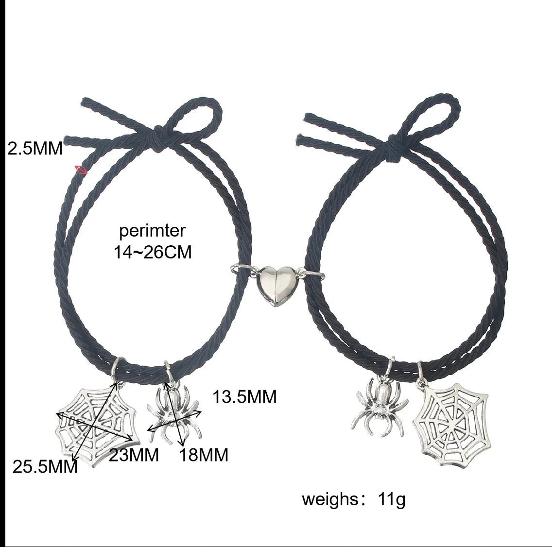 2Pcs Creative Heart Magnetic Matching Couple Bracelets for Women Men Cute Cartoon Ghost Pendant Bracelet BFF Friendship Jewelry