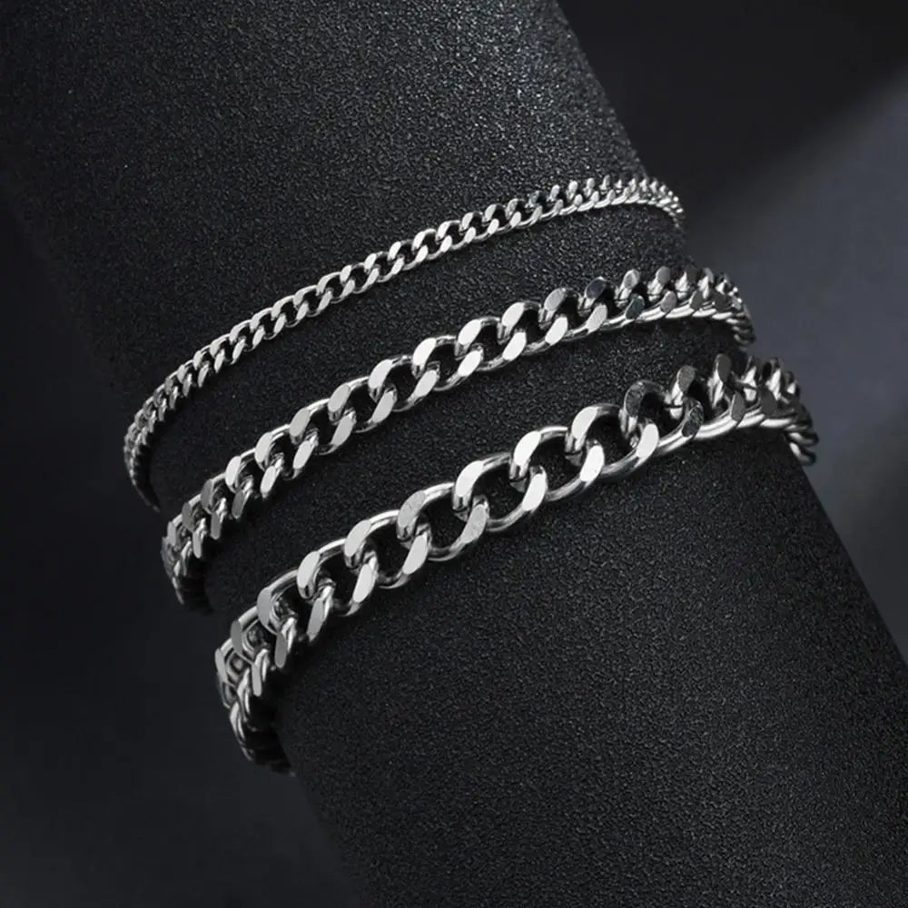 2024 New Trendy Cuban Chain Men Bracelet Classic Stainless Steel Exquisite Chain Bracelet Wristband Bangle Jewelry Gifts