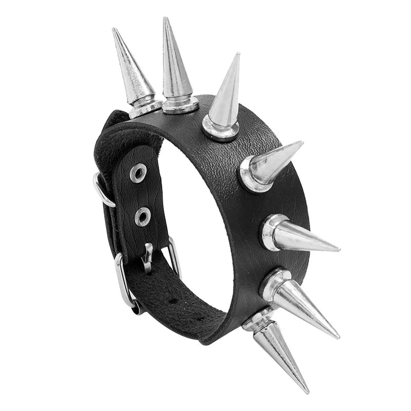 DIEZI Personality Hip Hop Men Spiked Rock Bracelet Bangle Women Vintage Punk Cosplay Black PU Leather Wrap Bracelet New Jewelry