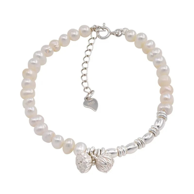 VENTFILLE 925 Sterling Silver Pearls Bamboo Knots Bracelet for Women Girl Simple Korean Jewelry Birthday Gift Dropshipping