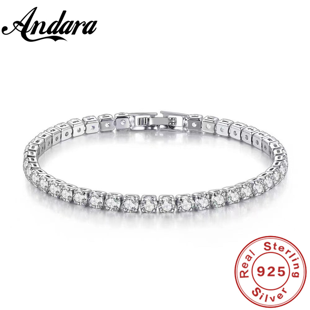 925 Sterling Silver Bracelet  Zircon Chain Bracelet For Women Fashion Simple Engagement Wedding Glamour Jewelry 4MM 17.5CM