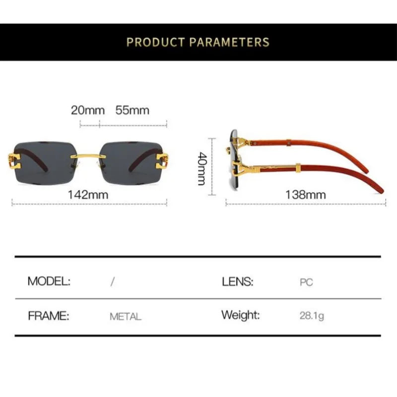 2023 New Men Luxury Brand Sunglasses Fashion Retro Square Rimless Sunglasses Outdoor Travel Shades UV400 Goggles Rider Glass