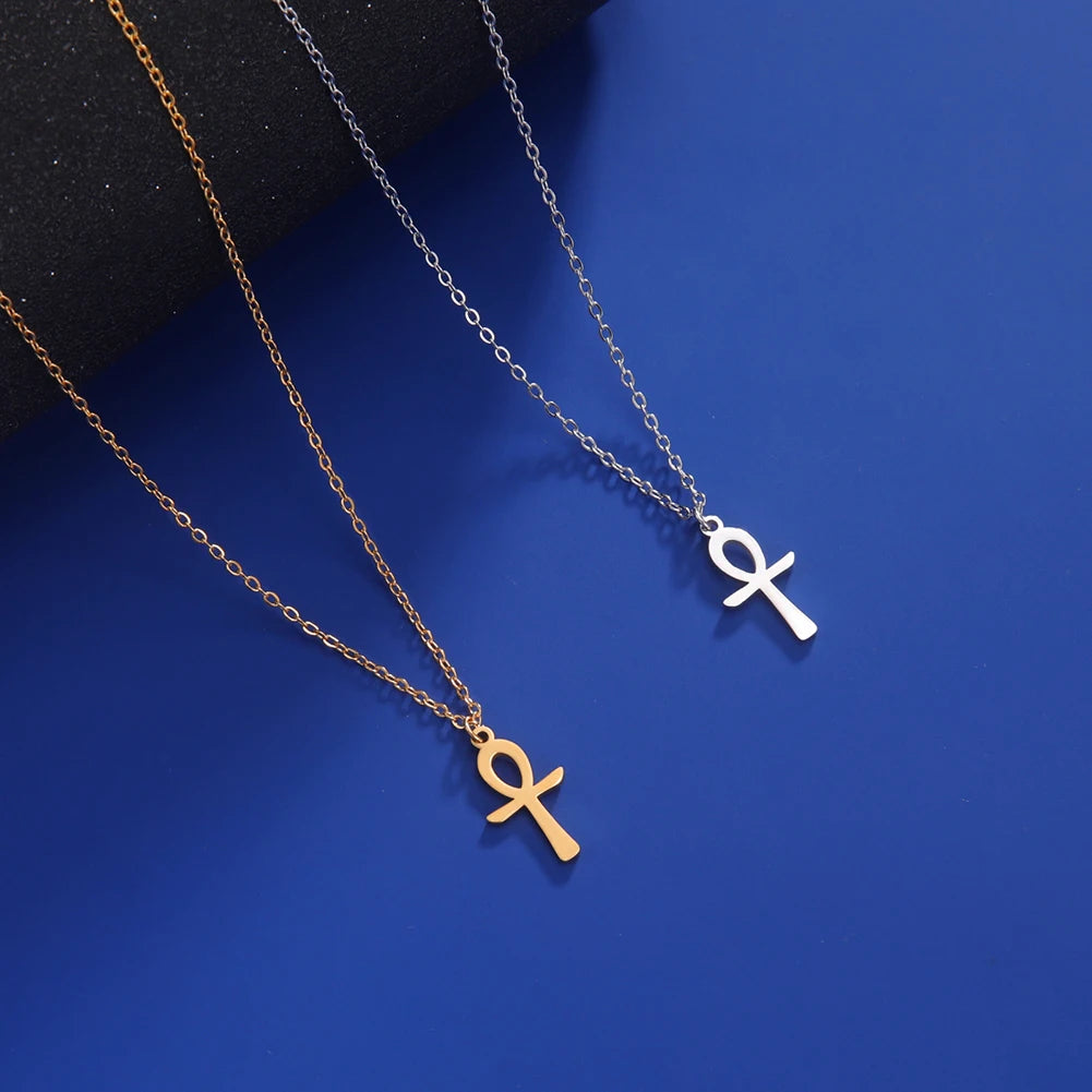 Lucktune Ankh Cross Egyptian Amulet Necklace Stainless Steel Key of Life Symbol Crucifix Pendant Necklace Women Religion Jewelry