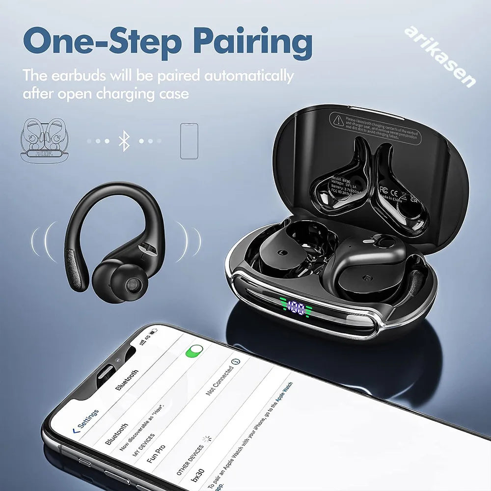 Bluetooth 5.3 Headphones True Wireless Earbuds Bass Stereo Sound with LED Power Display Case 60H Playback Earphones With Mic ENC