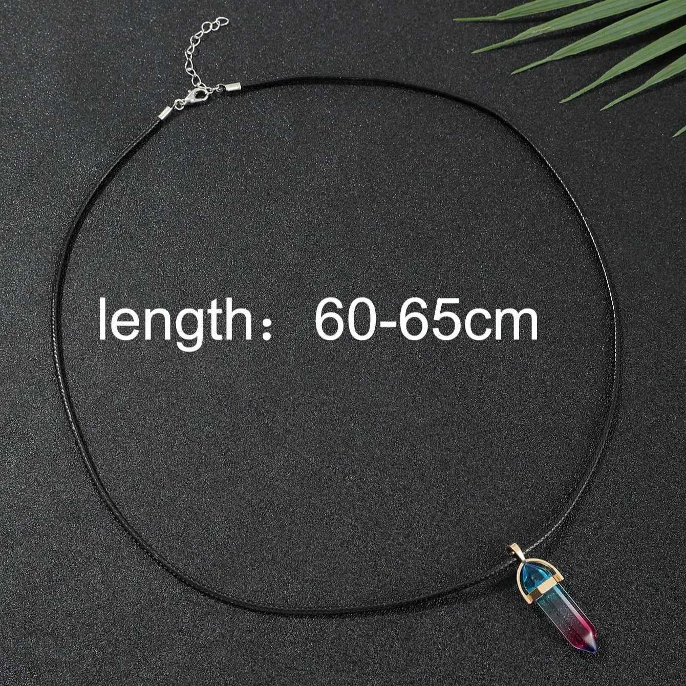 7pcs/Set Hexagon Pillar Quartz Necklace Turquoise Pink Crystal Necklace Genuine Leather Chain Natural Stone Choker Necklace