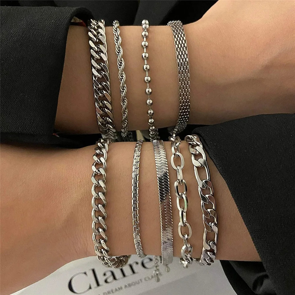 316L Stainless Steel Cuban Chain Bracelet for Men Women Figaro  Vintage Metal Viking Kpop Pulseras Emo Cute Luxury Jewelry Gift