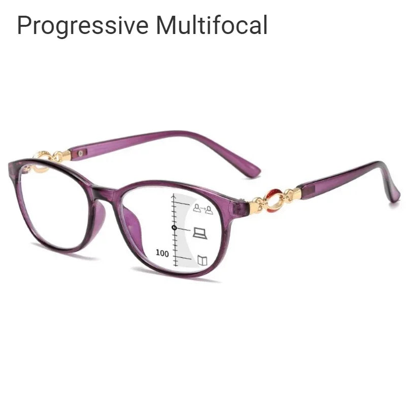 New 3 in 1 Progressive Multifocal Reading Glasses For Women Anti-blue Eyeglasses Easy To Look Far and Near +1.0 To +4.0