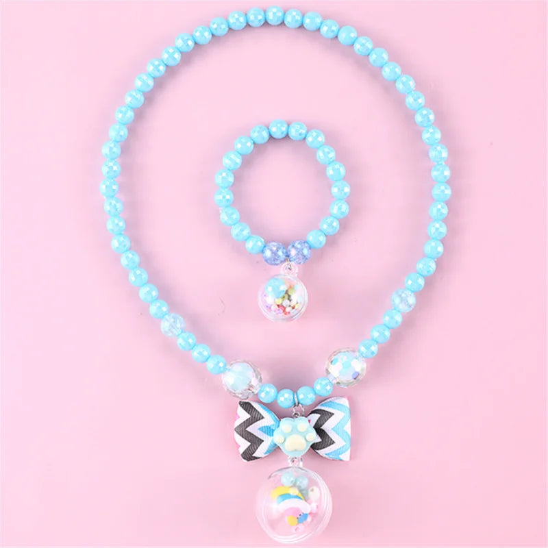 Cute Rabbit Pendant Necklace For Girls Bear Heart Beads Necklace For Children Fashion Jewelry Accessories 2023 Wholesale Trendy