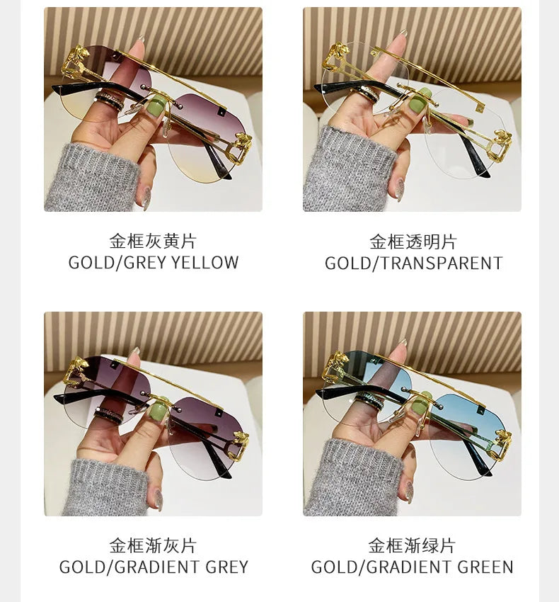 Frameless luxury brand pilot sunglasses high quality metal gradual change sunglasses cycling sunglasses