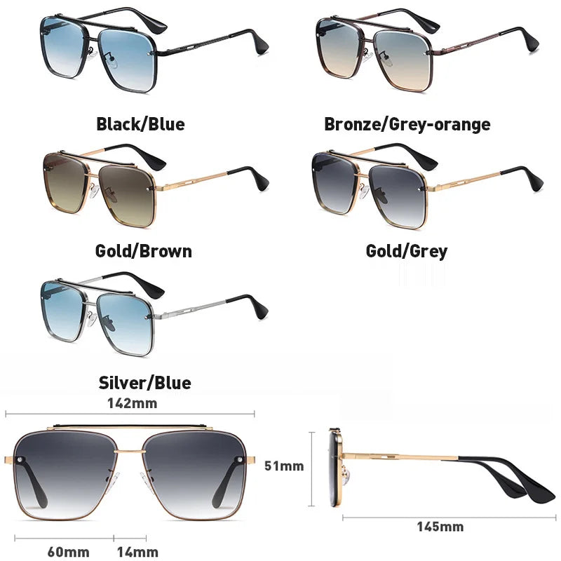 New Gradient Sunglasses for Men Fashion Metal Big Frame Sun Glasses Brand Design Luxury Lunette De Soleil Homme