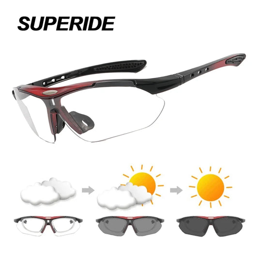 SUPERIDE Photochromic Running Cycling Sunglasses Men Women Bicycle Glasses with Myopia Frame Polarized Road Bike MTB Eyewear