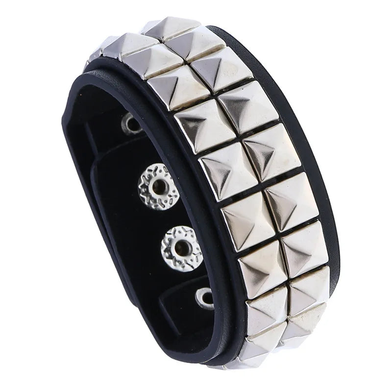 DIEZI Personality Hip Hop Men Spiked Rock Bracelet Bangle Women Vintage Punk Cosplay Black PU Leather Wrap Bracelet New Jewelry