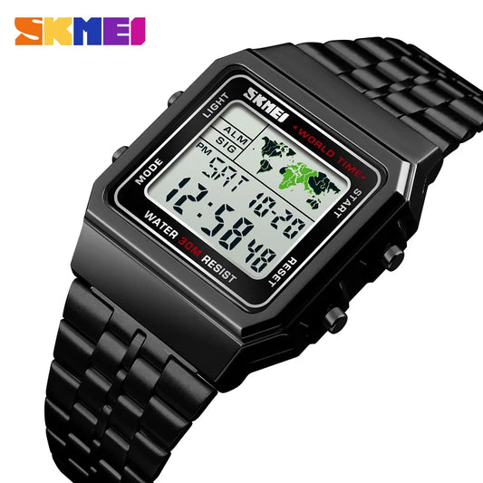 SKMEI 1338 Men Alarm Clock 3Bar Waterproof Stainless Steel Strap Digital Watches reloj hombre Top Luxury Fashion Sport Watch