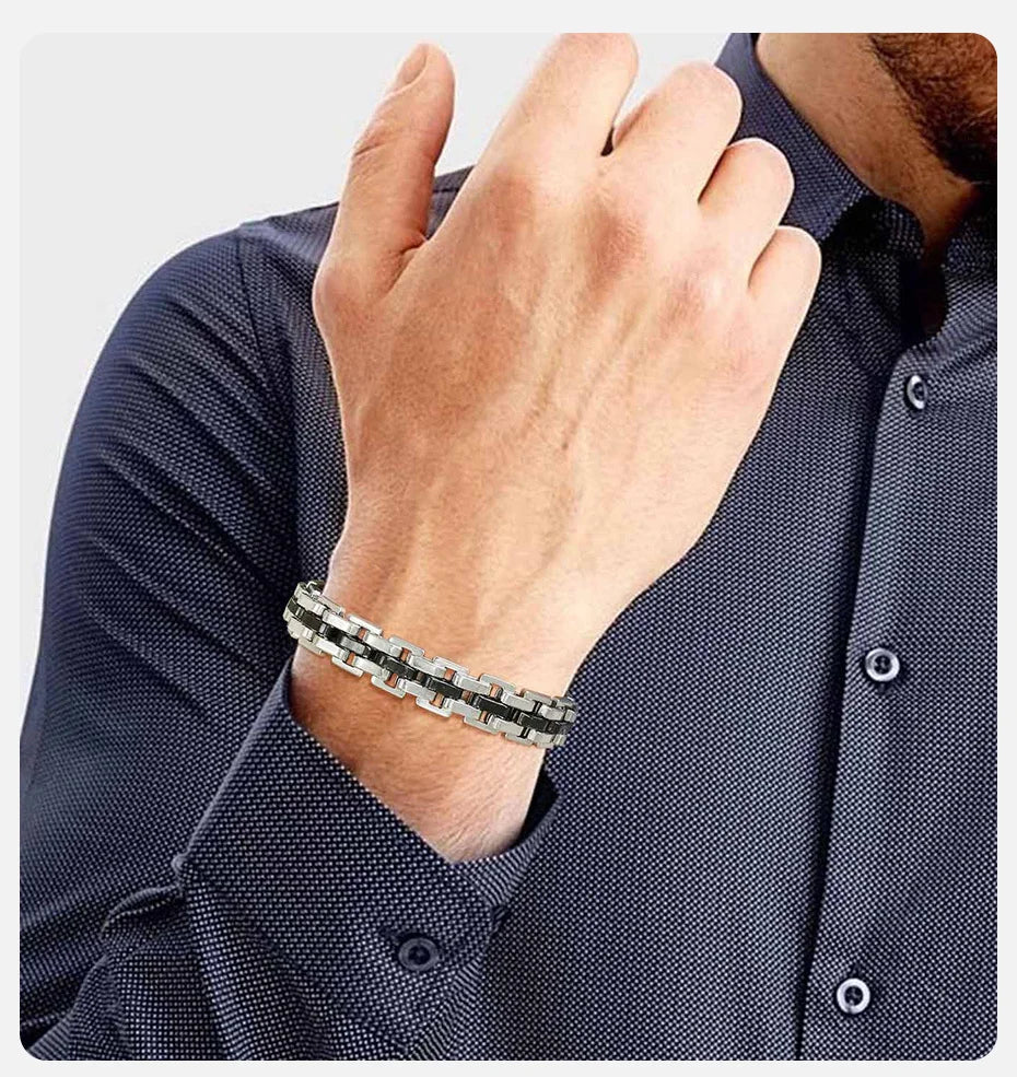 Vnox Stylish Strap Chain Bracelets for Men Boys Gift Jewelry, 10.7MM Wide Stainless Steel Links Wristband, Father's Day Gift Dad