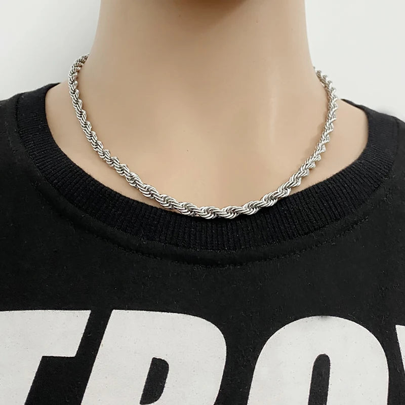 Stainless Steel Rope Chain Necklace For Men Women Braided Rope Chain Choker Necklace Gold Color Neck Metal Fashion Jewelry Gift