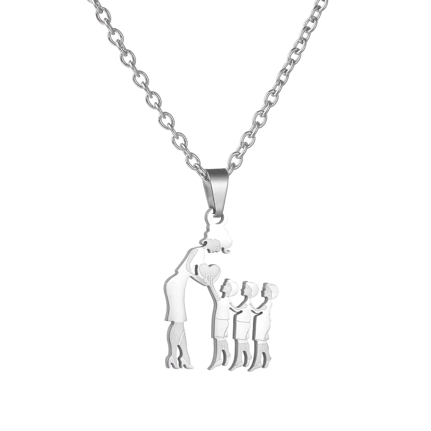 Mom Daughter Son Family Necklace Stainless Steel Chain Multiples Childs Silver Color Pendant Jewelry Women Mother's Day Gift