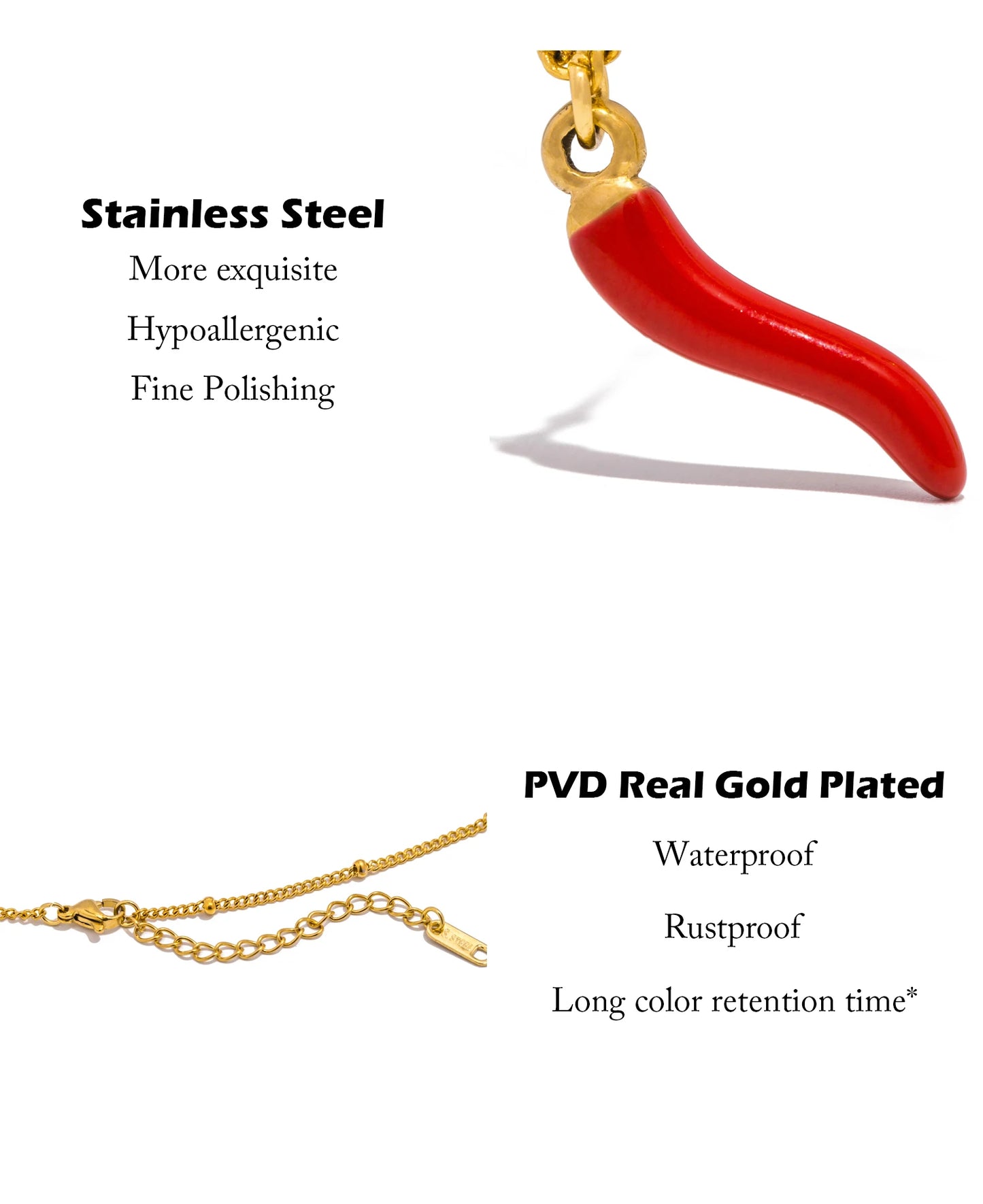 UHBINYCA Red Chili Charms Pendant Necklace for Ladies, Stainless Steel Waterproof and Rust Proof Daily Accessories Jewelry