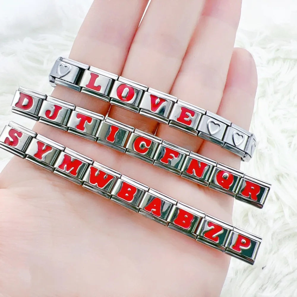 CONCEPT 2024 New woman Red Letter Italian Charm Links Fit 9mm Bracelet Stainless Steel Women Jewelry Making BT001-10