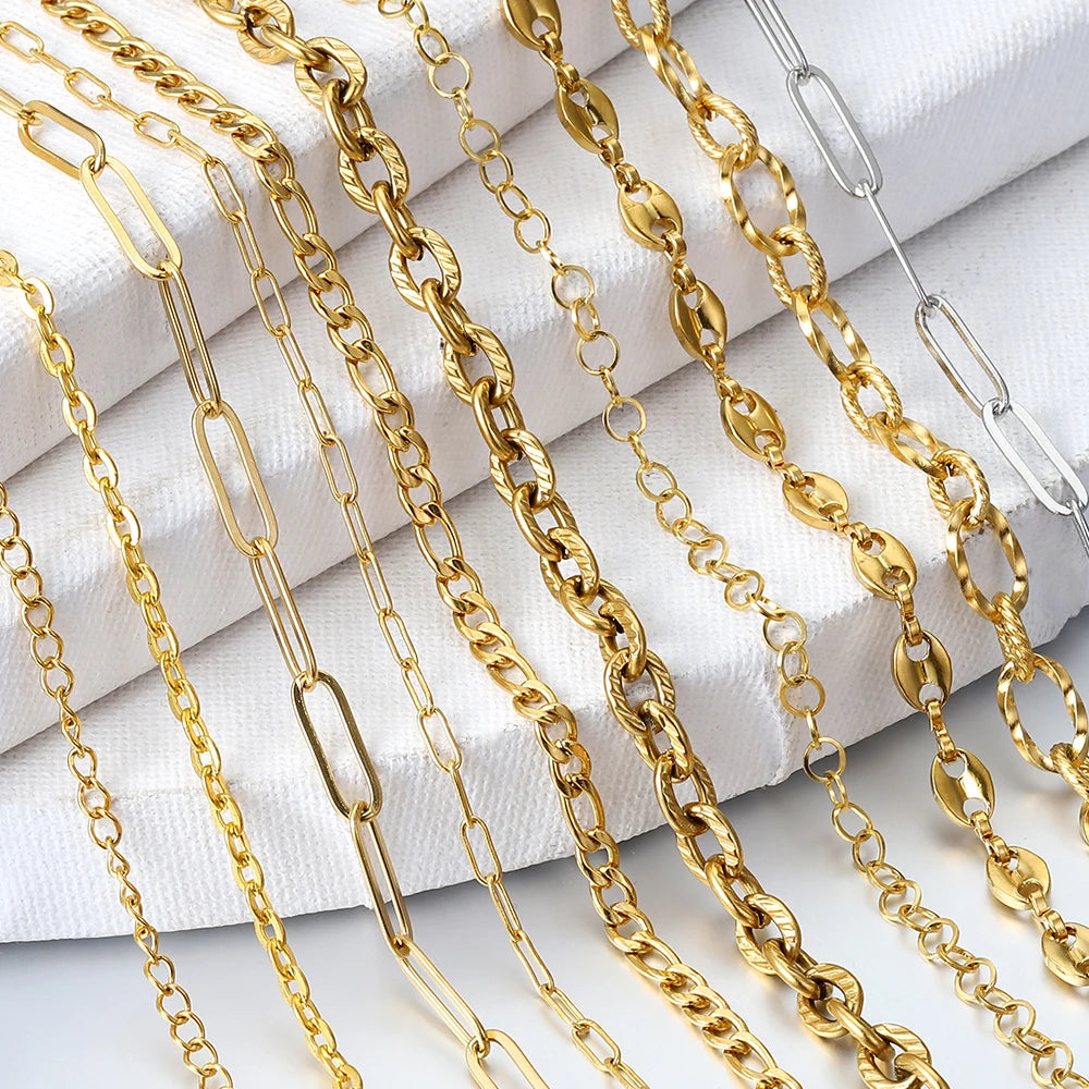 2Meters/1Meter Stainless Steel Chain High Quality Gold Color Chains for Bracelet Necklace Jewelry Making DIY Findings Wholesale