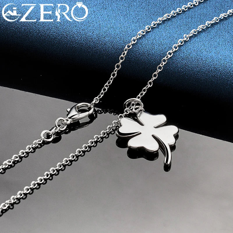 ALIZERO 925 Sterling Silver Lucky Clover Pendant Necklace 16-30 Inch Chain For Woman Wedding Party Fashion Charm Jewelry Gifts