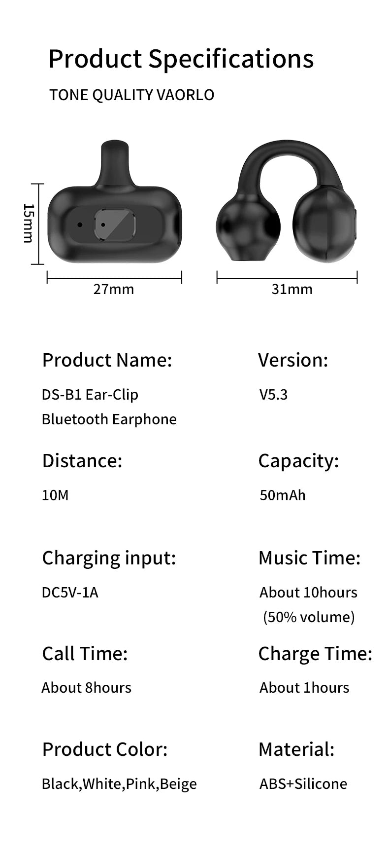 Ear-Clip Wireless Earphone HIFI Heavy Bass Surround Stereo Sound TWS Bluetooth 5.3 Headsets With Mic DT3.0 For Sports Game Music