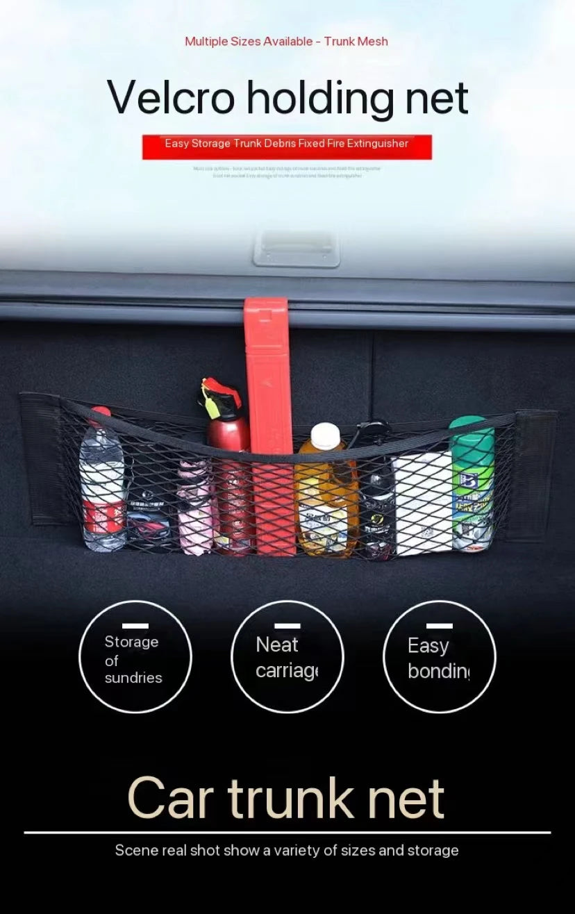 Car Back Rear Mesh Trunk Seat Elastic String Net Magic Sticker Universal Storage Bag Pocket Cage Auto Organizer Seat Back Bag