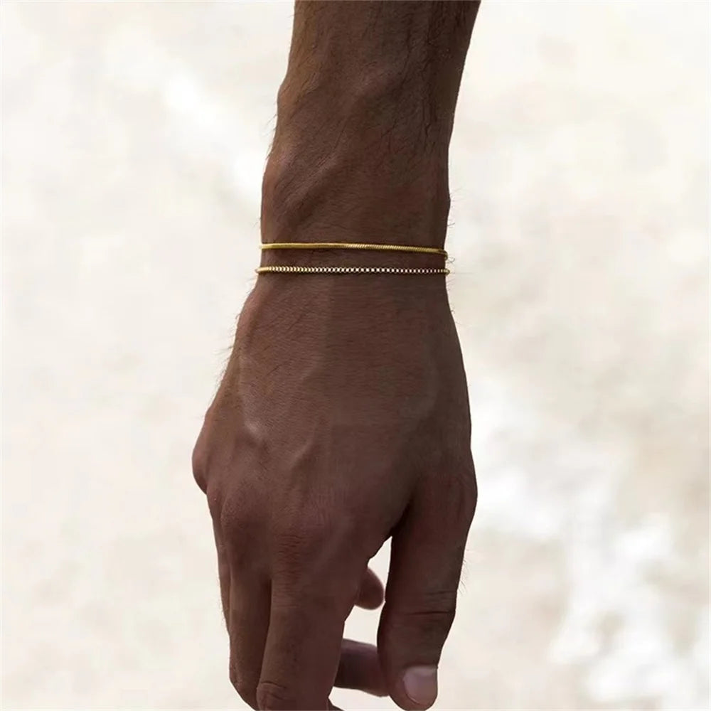 Stainless Steel Snake Bone Chain Men Bracelet Retro 18.5cm Gold Color Bracelet For Women Hip Hop Jewelry Men Fashion Accessories