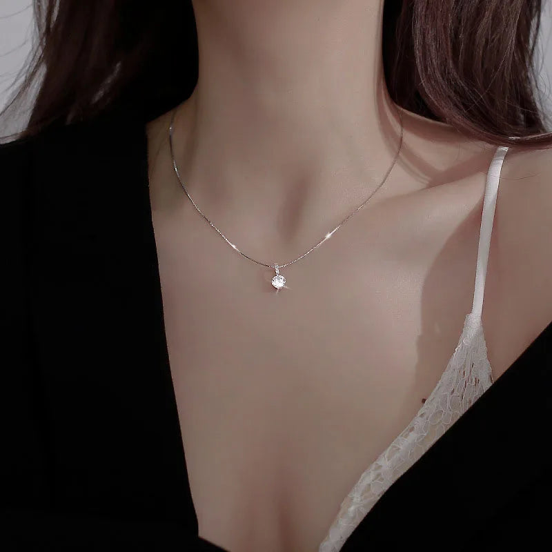 Silver Color Small Zircon Pendant Necklace Female New Simple Clavicle Chain Girl Women Party Gift