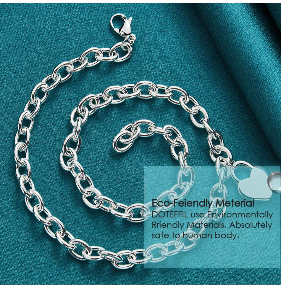 DOTEFFIL 925 Sterling Silver Heart Lock Pendant Necklace 18 Inch Chain For Women Wedding Engagement Fashion Jewelry