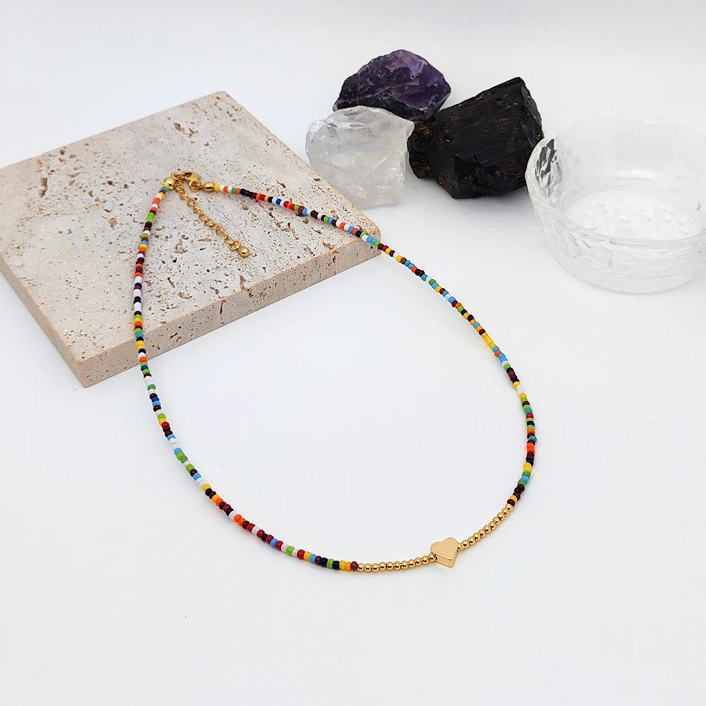 KKBEAD Miyuki Necklace Y2k Accessory Boho Summer Colorful Rainbow Beaded Necklaces Choker Seed Beads Jewellery Wholesale