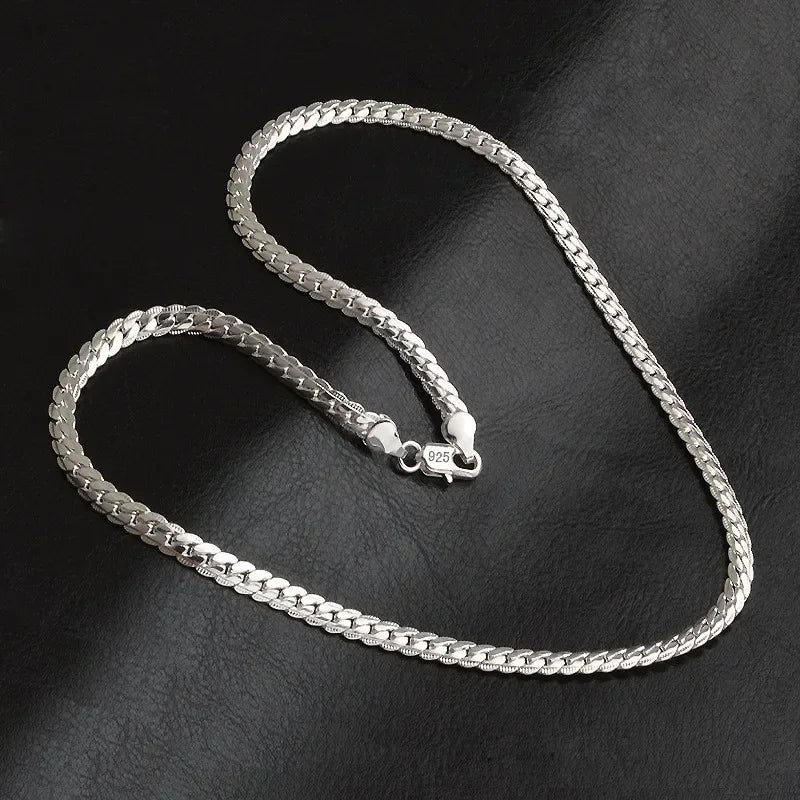 925 Sterling Silver 6MM Full Sideways Chain Necklace For Women Men Fashion Jewelry Sets Wedding Gift