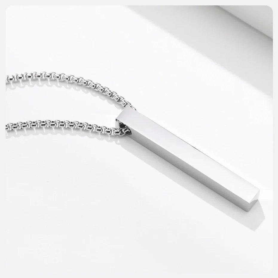 Vnox 3D Vertical Bar Necklaces for Men, Layering Stainless Steel Geometric Pendant, Layered Wheat Rope Cuban Chain, Boy Collar