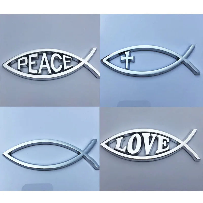 1PCS 14x4.5cm JESUS Fish Silver chrome Christian crafts ABS Car Sticker PEACE FAITH Emblem 3D Badge Decal Auto Accessories