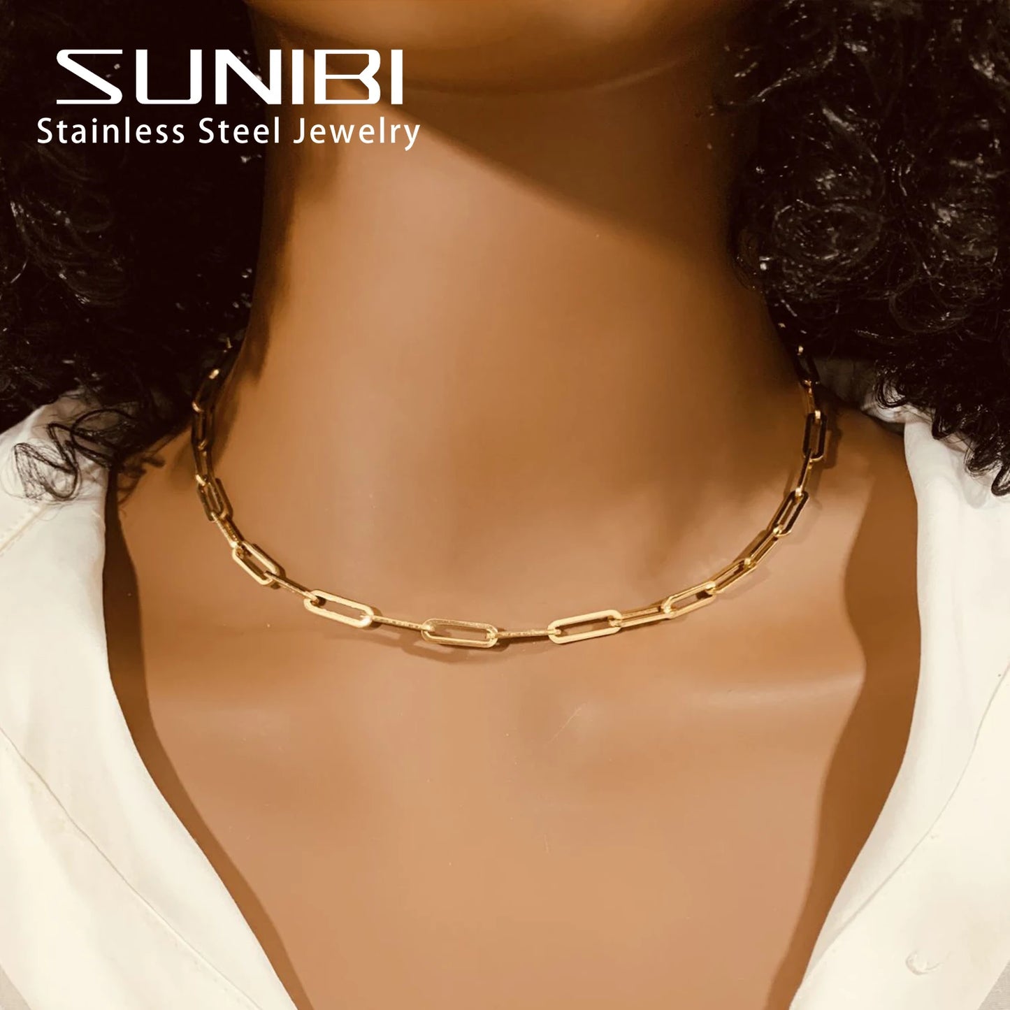 SUNIBI Stainless Steel Necklaces for Women Gold Color Basic Punk Link Chain Necklace Solid Metal Jewelry Wholesale/dropshipping