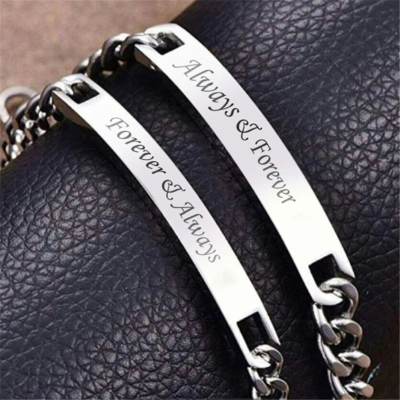 Couples Bracelet Engraved Always Forever Stainless Steel Lovers Bangles Valentines Day Gift for Wife Husband Boyfriend GF