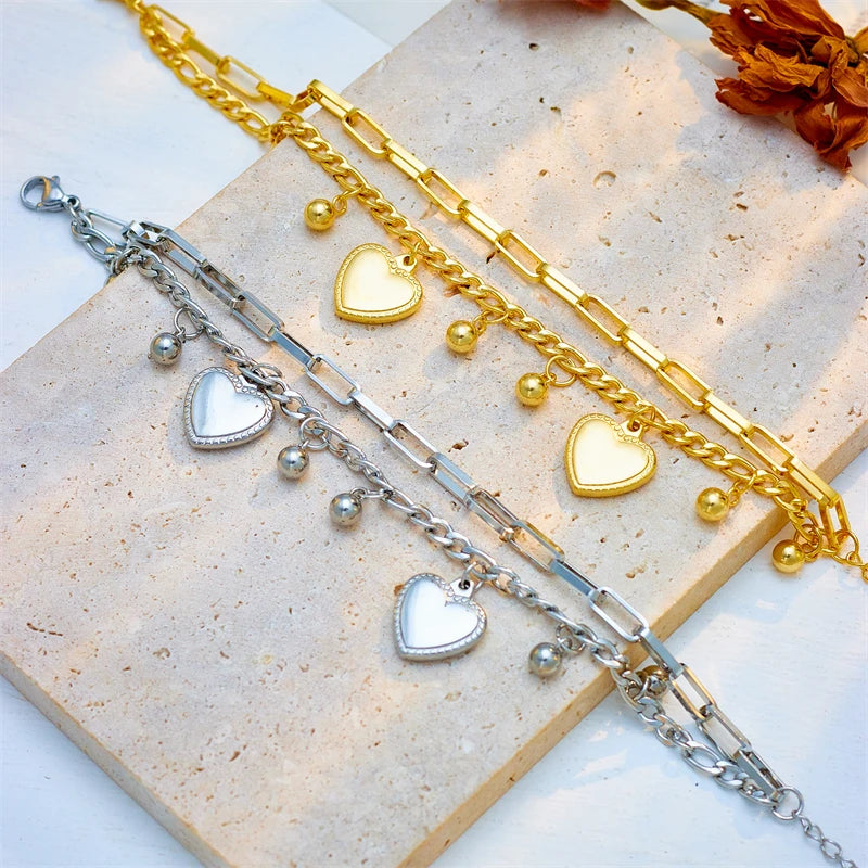 MEYRROYU 316 Stainless Steel Butterfly Heart Belt Twist Multilayer Chain Bracelet For Women Jewelry Party Gifts Bijoux Pulsera